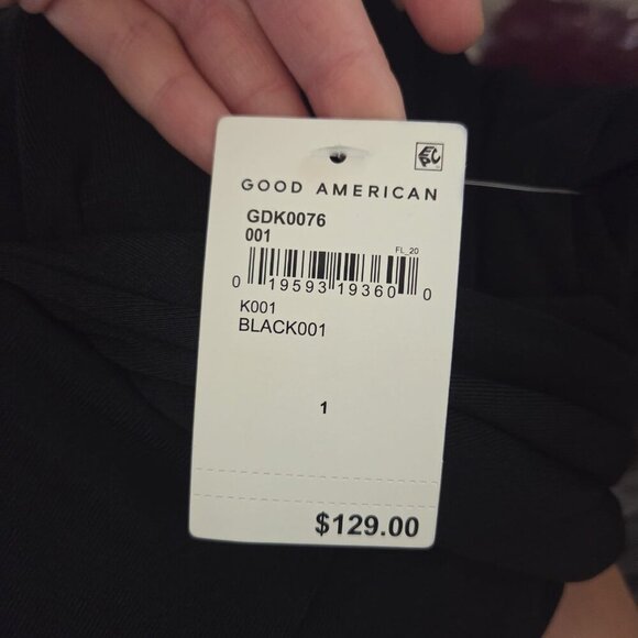 Good American Black Wrap Dress S Shimmer Faux Wrap Midi Dress NWT $129 - Picture 2 of 11